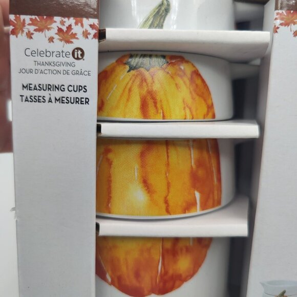 Pumpkin Measuring Cups Set 4 Pc Ceramic Thanksgiving Fall Harvest Decor - Picture 5 of 5